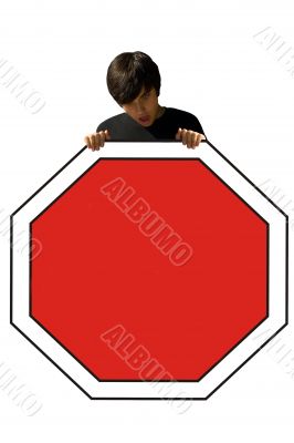 Young man, stop sign
