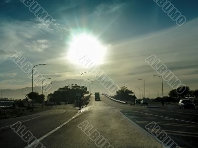 Sunset, highway road