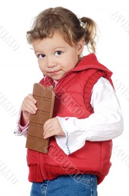 adorable girl eating chocolate