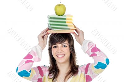 girl with a books in the head