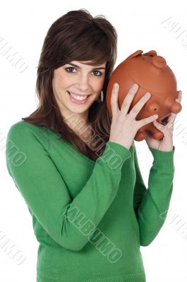 casual girl with money box