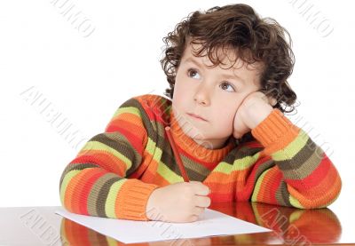 adorable boy studying