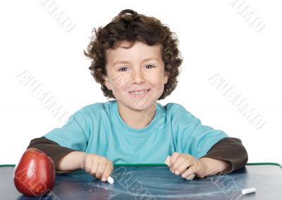 Adorable boy studying