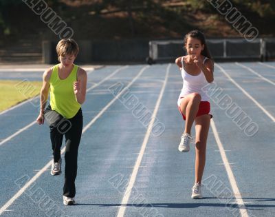 Mother and daughter exercising