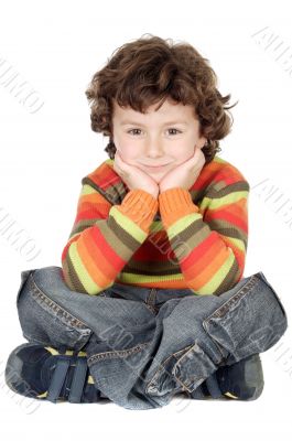 adorable casual boy in the ground