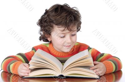 adorable happy boy studying