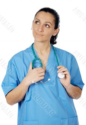Attractive lady doctor thinking