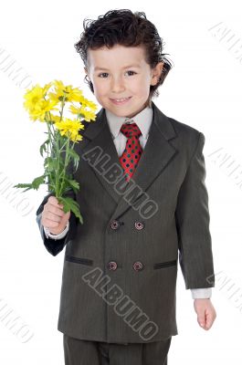 adorable boy with flowers