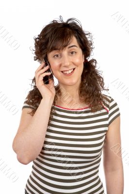 Smiling student woman talking with phone
