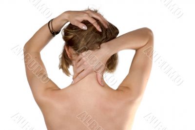 Exhausted girl making self-massage