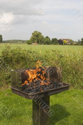 barbecue fire in the field