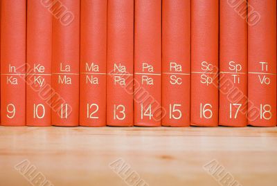 Encyclopedia in a Wooden Bookshelf