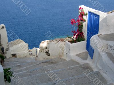 Door and Flowers in Santorini