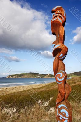 Maori carving overlooking Omaha beach