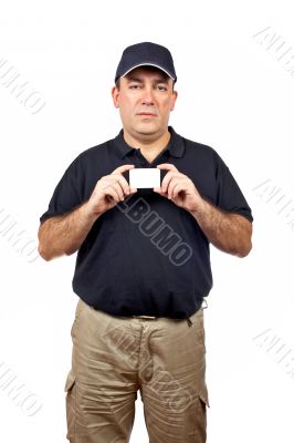 Courier handing a blank card