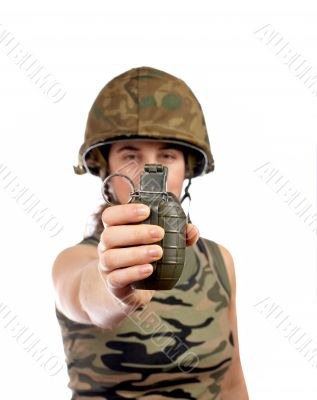 Holding a hand grenade