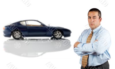 Serious businessman and the modern car