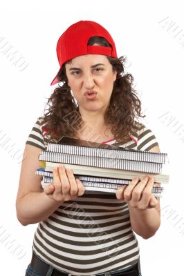 Busy young student woman