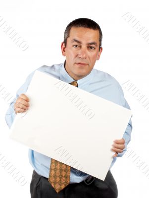 Holding the blank poster