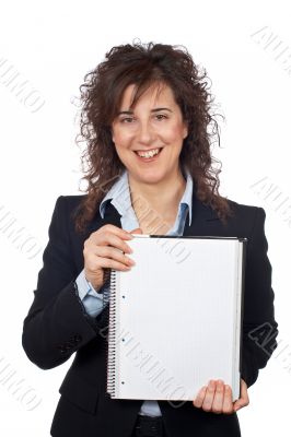 Business woman showing a blank sheet
