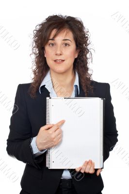 Business woman showing a blank sheet