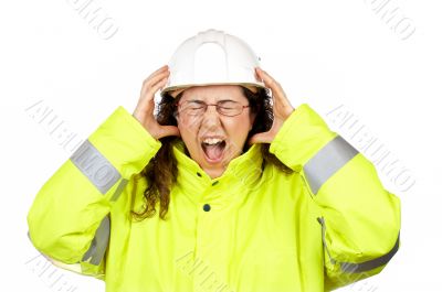 Angered female construction worker