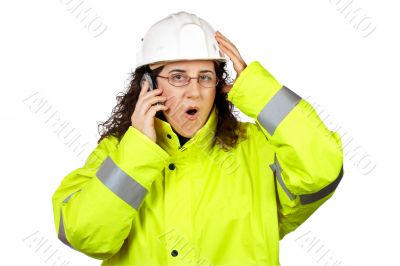 Female construction worker surprised