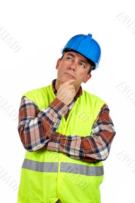 Construction worker thinking
