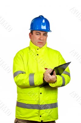 Construction worker writing