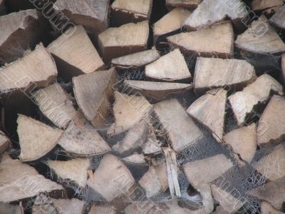 Wooden pile with spiderwebs