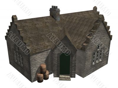 Old house with barrels