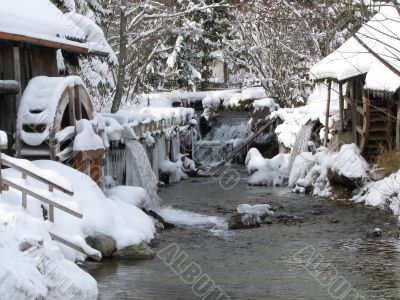 A water mill in winter