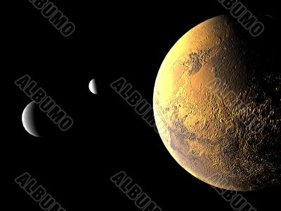 Mars and its two moons