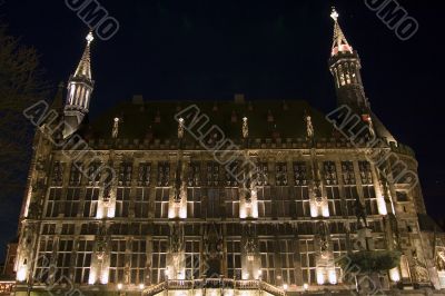 City hall of Aachen (Germany) at night