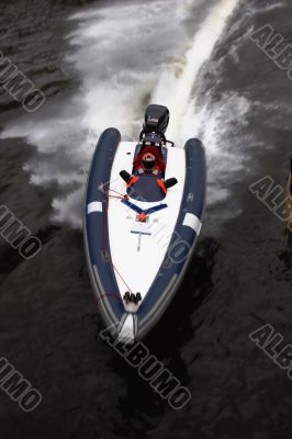 Racing boat on a bend