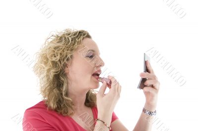 Attractive blonde with a lipstick