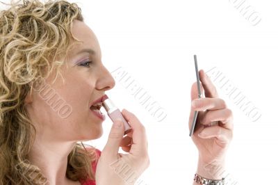 Attractive blonde with a lipstick