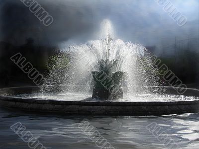 City fountain in the evening