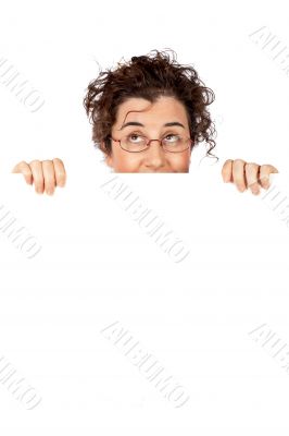 Business woman looking up