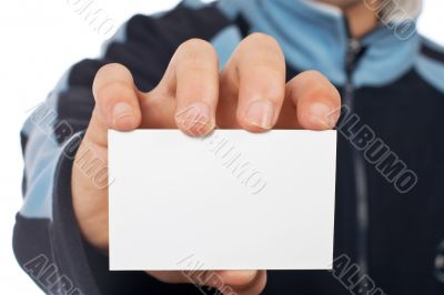 Teenager with a blank card