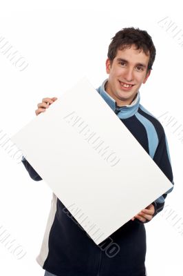 Holding the blank poster
