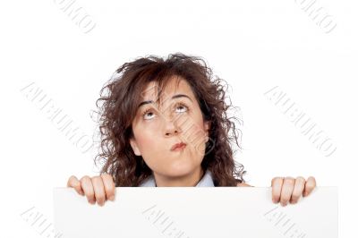 Business woman looking up