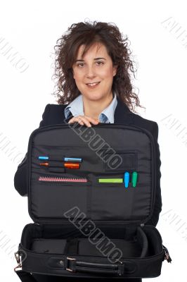 Business woman holding a laptop bag