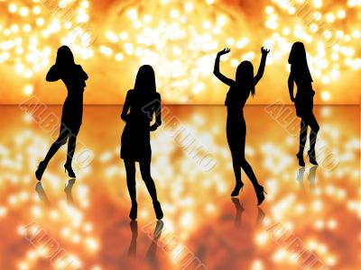 Beautiful girls silhouettes in fashion lights