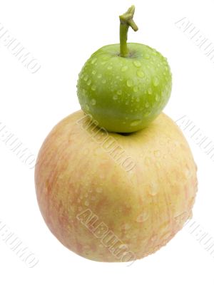 Small green and big pink apples