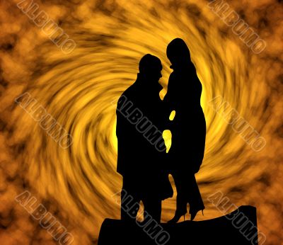 Silhouette on a fiery background