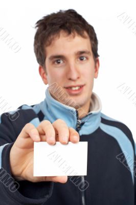 Teenager with a blank card