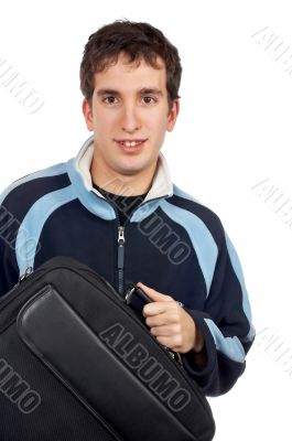 Teenager holding a laptop bag