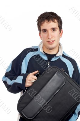 Teenager holding a laptop bag