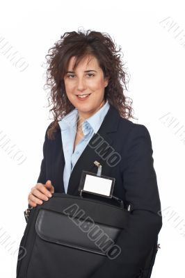 Business woman holding a laptop bag